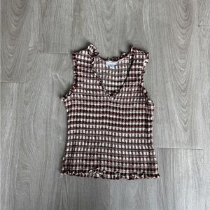 Topshop Brown and White Checkered Top